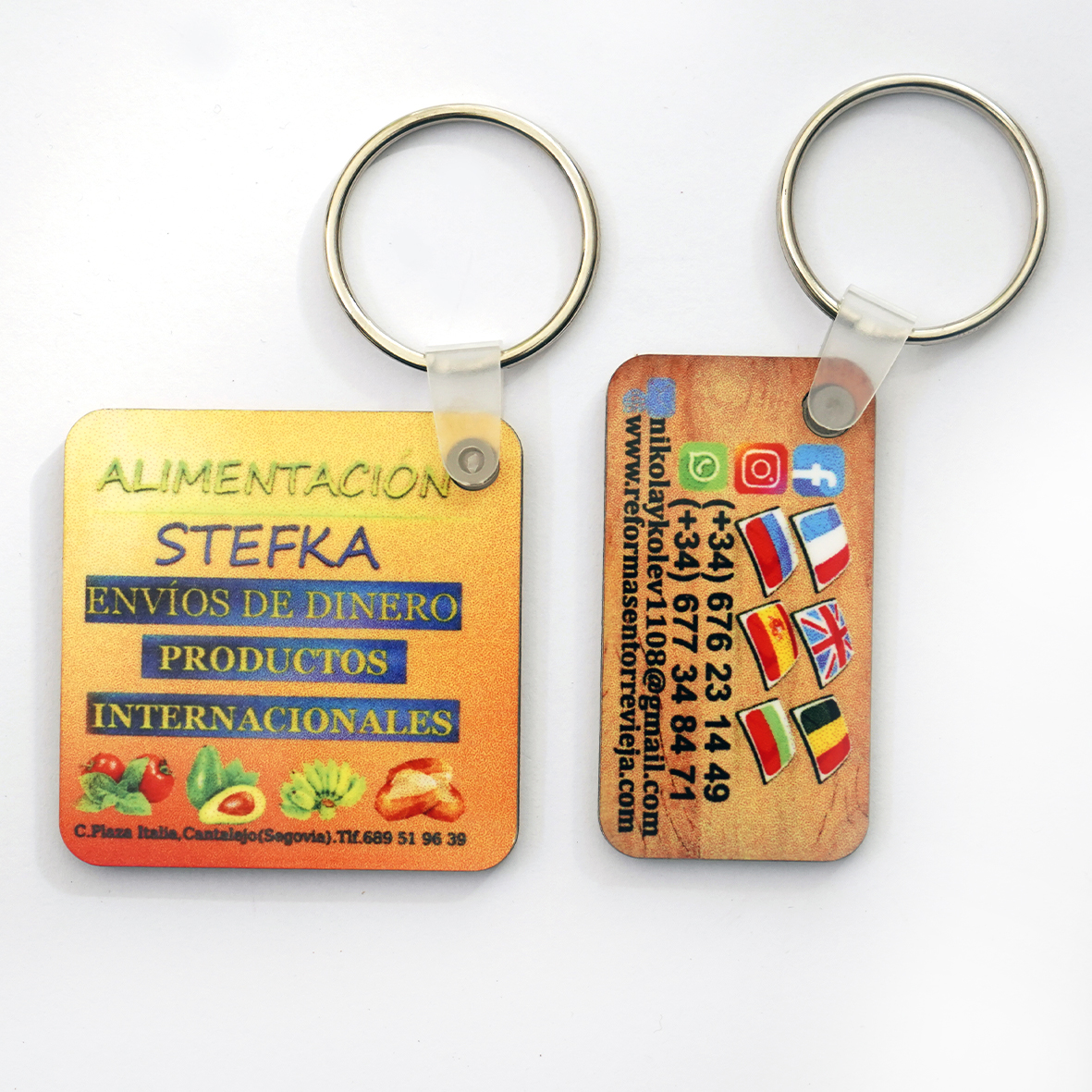 Llaveros de madera personalizados de doble cara con logotipo,texto o foto (1)